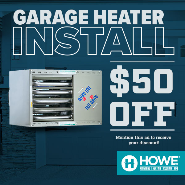 $50 off Garage Heater Install Promotional Graphic